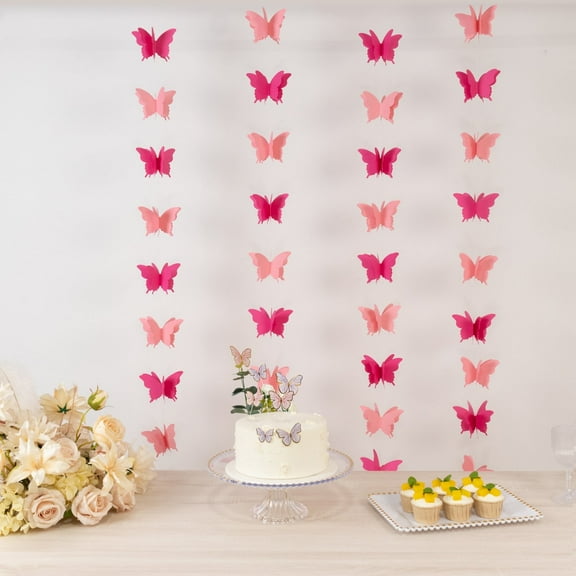 Efavormart 2 Pack Pink 3D Paper Butterfly String Banners, Hanging Garland Party Streamers 9ft