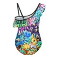 thumbnail image 2 of Girls Cartoon Poke-mon One Piece Swimsuits Cute Syl-veon Ruffle Bathing Suits Quick Dry Swimwear for 9-11Y(140cm), 2 of 5