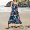 thumbnail image 4 of Ovticza Cute Summer Dresses for Women Trendy Boho Flowy Maternity Maxi Dresses Floral Tank Long Sundresses Sleeveless Cotton Linen Sundresses Over 50 with Pockets Navy 5XL, 4 of 6