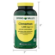 Spring Valley Cinnamon Dietary Supplement Vegetarian Capsules for Metabolism Support, 1000 mg, 400 Count