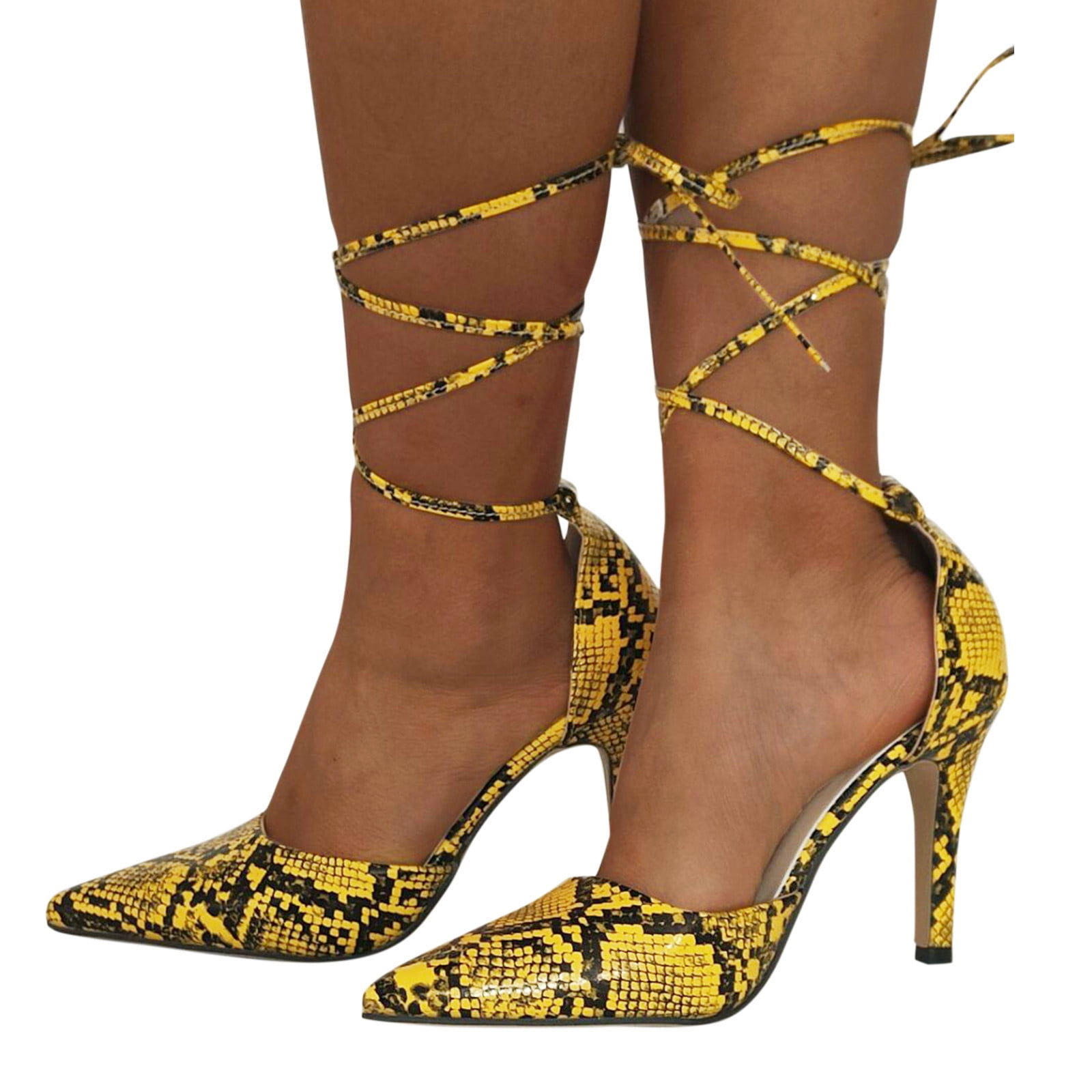 Snake Print Open Toe Strappy Lace Up High Heels – Shoes Post