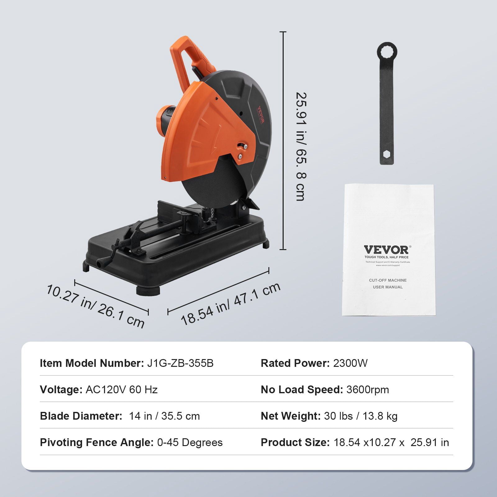 Abrasive Chop Saw, 14"/355mm Blade Diameter Cut Off Saw, 2300W 3600RPM Steel Cutting Machine, 0-45° Adjustable Angle Miter Saw for Cutting Metal Cutting Chop Saw for Steel/Rebar/Iron/Aluminum