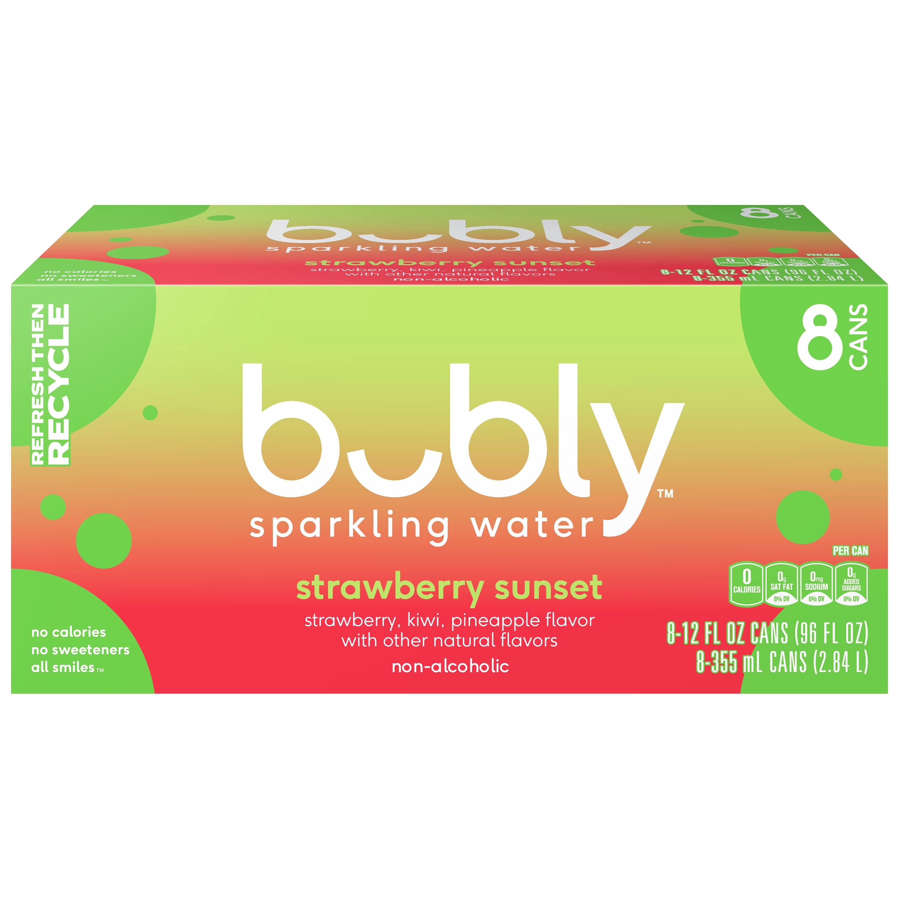 (3 pack) bubly Strawberry Sunset Sparkling Water, 12 fl oz, 8 Pack Cans