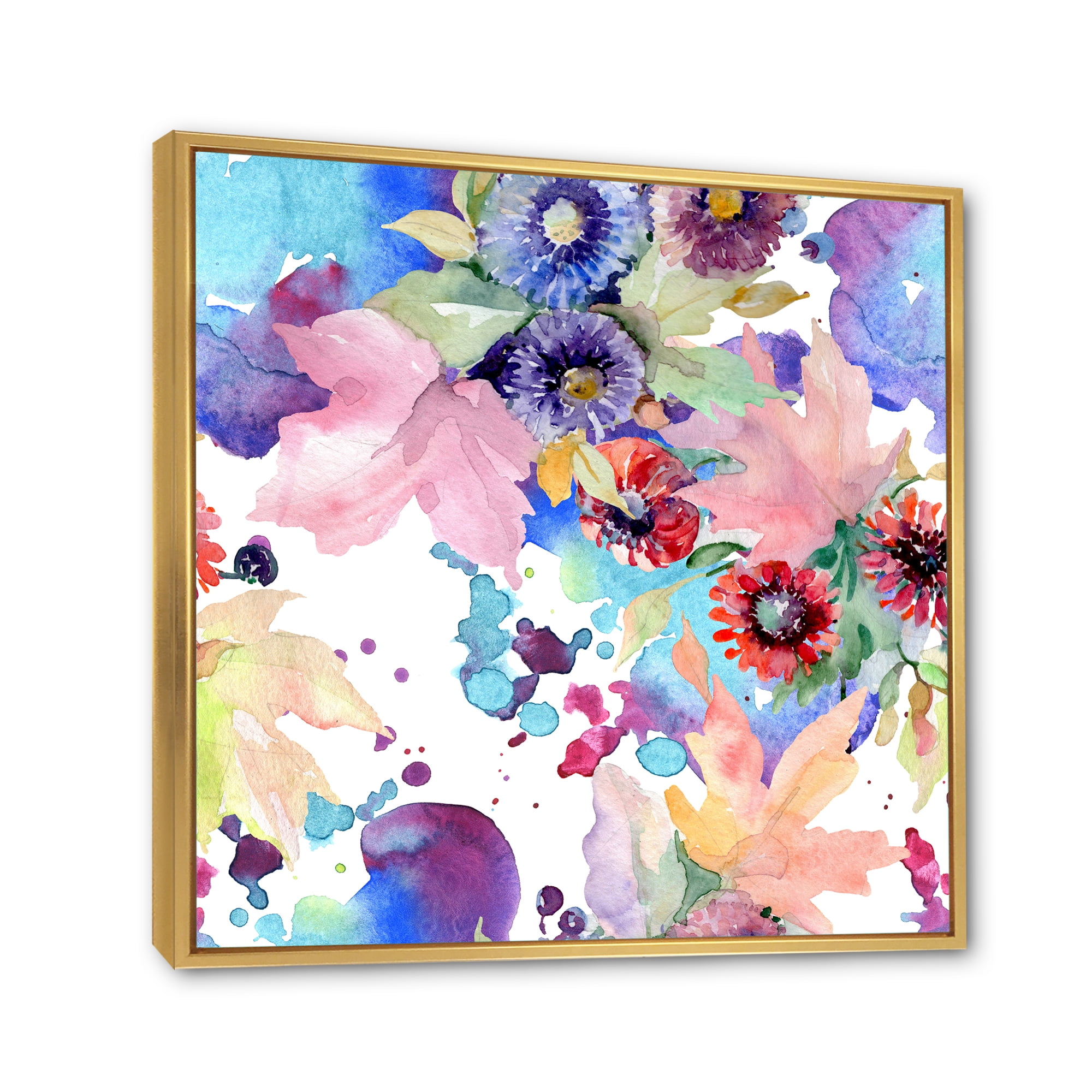 Wildflowers and Vibrant Wild Spring Leaves VIII 36 in x 36 in Framed Painting Canvas Art Print, by Designart