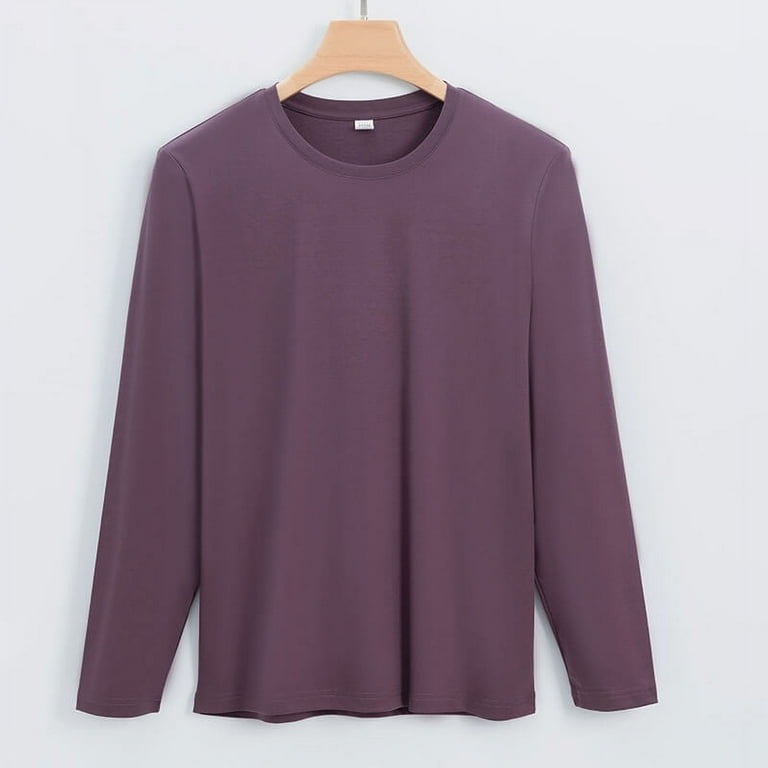 Men's 100% Silk Cotton Round Neck Solid Long Sleeve T-shirt