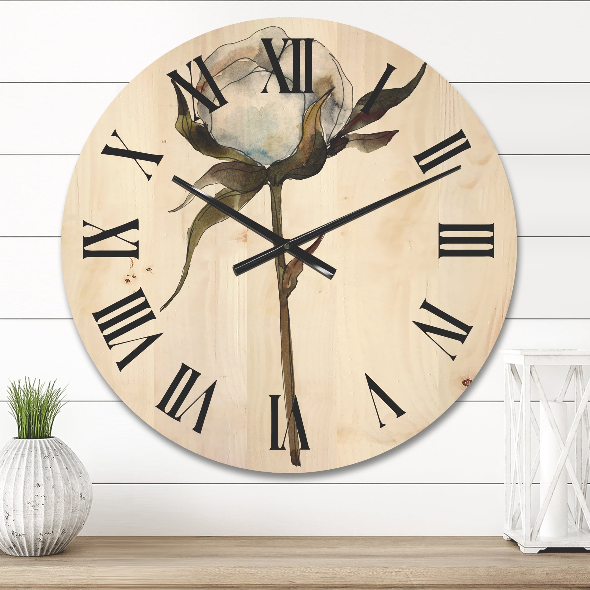 Designart 'Cotton Flower Retro Style' Traditional Wood Wall Clock