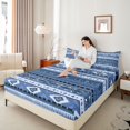thumbnail image 4 of jejeloiu Retro Boho Aztec Twin Sheet Sets,Blue Vintage Geometric Bedding For Adults 3pcs, 4 of 7
