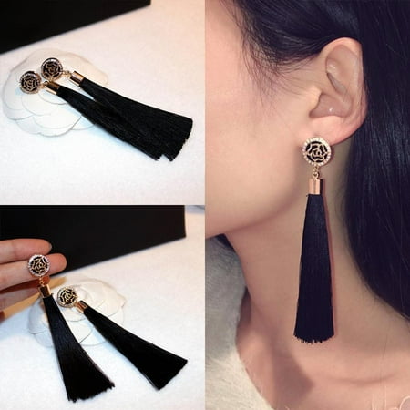 Long Jeweled Dangle - Elegant Earrings Vintage Style Long Fringe Dangle Earrings HFON