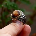 thumbnail image 2 of Anillo de ojo de tigre marrón ovalado vintage punk, acero inoxidable, joyería gótica de moda para hombres, anillos de animales de motorista para cócteles, 2 of 5