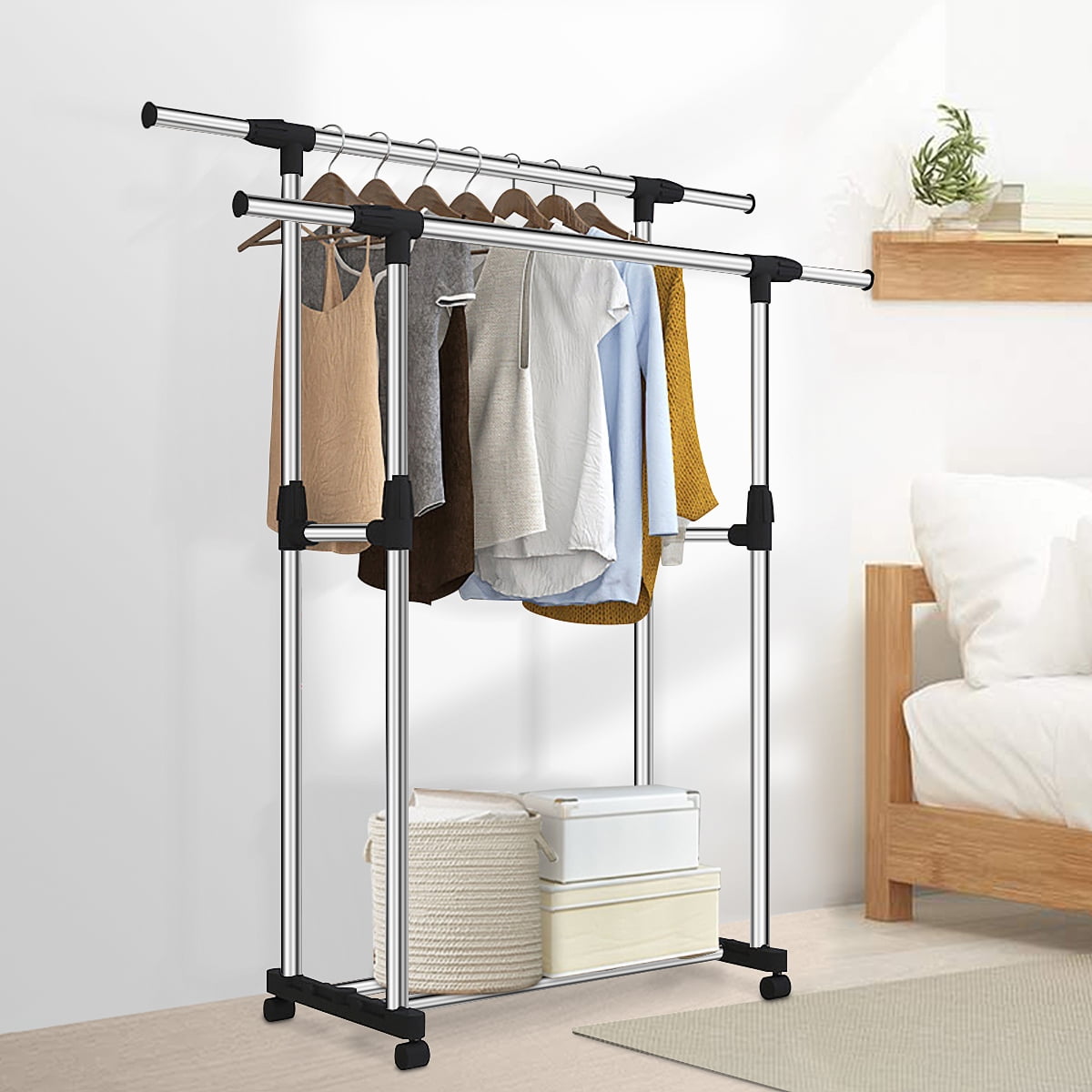 Clothes Rack Single Rail/Double Rail Adjustable Clothing Garment Rack ...