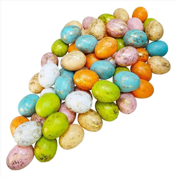 60 Huevos de Pascua de Espuma de 6 Colores, Decoraciones de Huevos de Pascua en Colores Pastel, Huevos de Pascua Dorados, Huevos Decorativos Moteados de