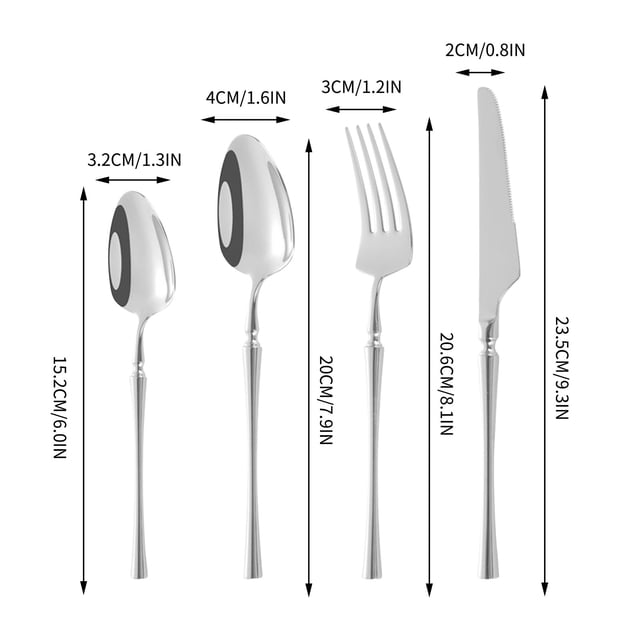 Conjunto de Cuchillo de Bistec 4 Piezas Vajillas de Acero Inoxidable, Mango de Postre Ensalada Cuchara Tenedor Cuchara de Té Lavavajillas Caja Fuerte, Cucharas Y Tenedores Conjunto