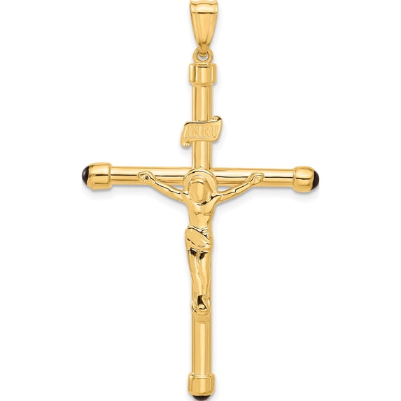 14K Yellow Gold Polished Crucifix Onyx Pendant (Width 31.8) (Length 54) - Jbsp