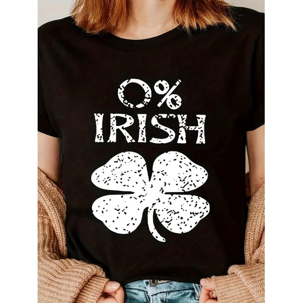 Women's St. Patrick's Day T-Shirt - 100% Polyester Crew Neck Short Sleeve with Irish Clover Beer PriCamisetas de verano para mujer, manga corta, cuello redondo, casual, lindo, con gráficos, camisetas