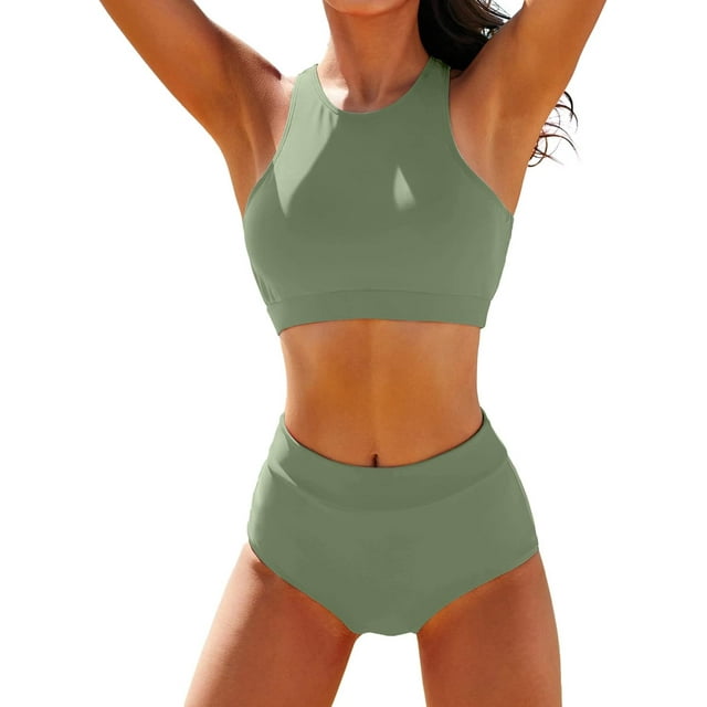 NICKSUN High Waisted Bikini Sets for Women, 2 Piece Swimsuit Women High Neck Bikinis Racerback Bathing Suits