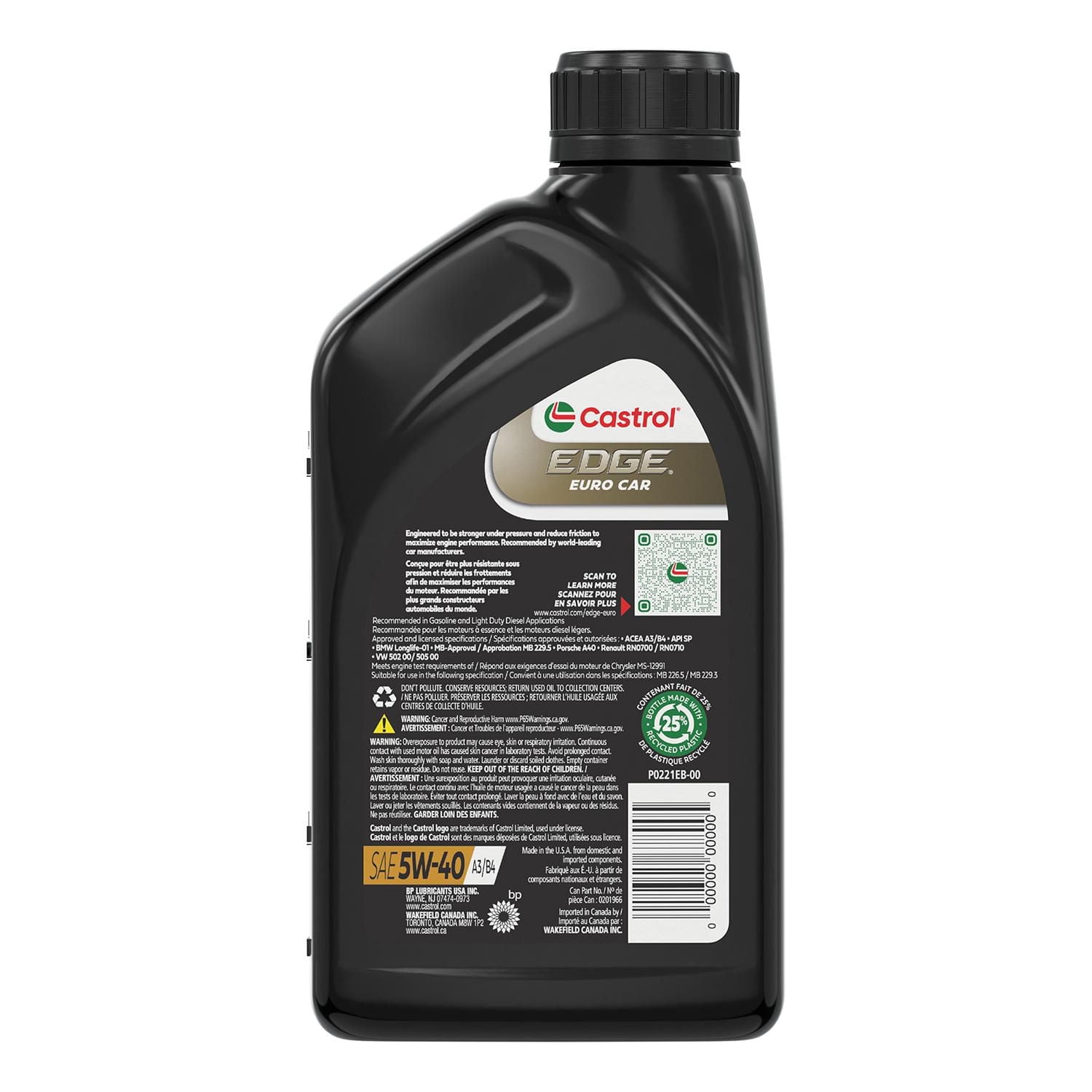Castrol EDGE 5W40 avec technologie au titane liquide - 946 ml Huile moteur synthétique de qualité supérieure