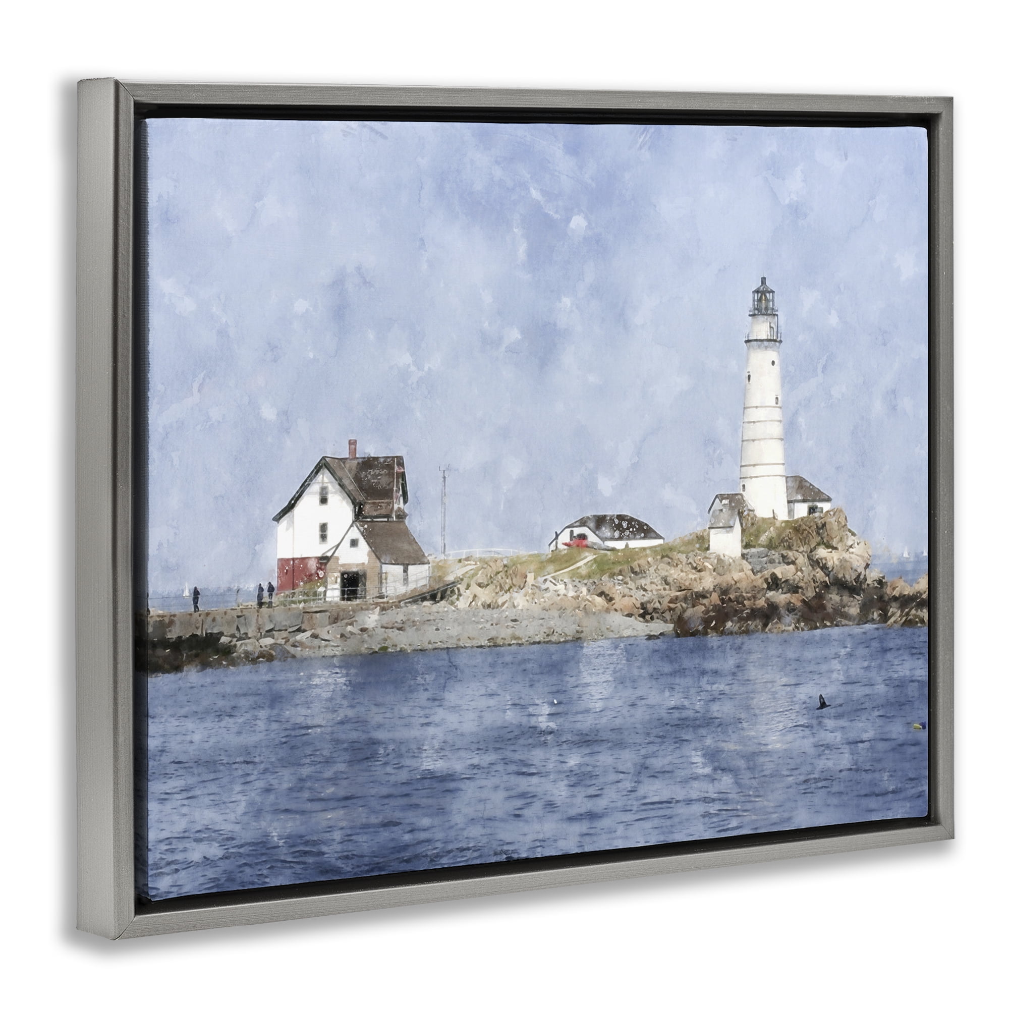 Stupell Industries Picturesque Lighthouse Island Gray Framed Floater Canvas Wall Art, design by Kim Curinga