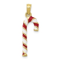 Auriga Fine Jewelry 10K Yellow Gold 3-D Enameled Candy Cane Pendant for Women (L-27 mm,W-8 mm)