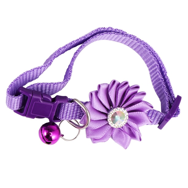 EeaseMX Collar adorable para mascotas, cadena creativa con flores para el cuello, a la moda, con cascabel para fiestas, para gatos y perros (violeta)