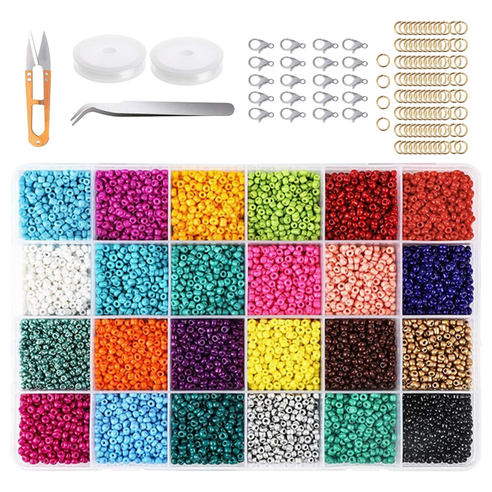 GUOOL Glass Beads, Small Bracelets Beads with Elastic String Cords, Scissors, and Accessories DIY Material for Bracelets Jewelry Making and Crafts , 16000pcs 2mm
