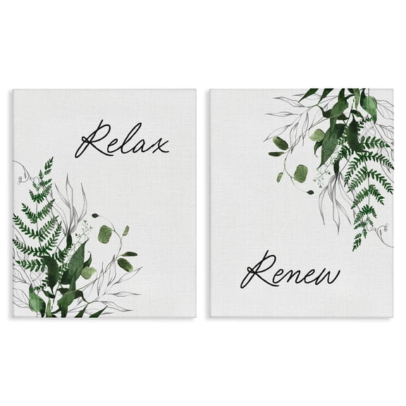 Relax Renew Botanical Leaves 2 Piece Canvas Wall Art Set, design by Lettered and Lined