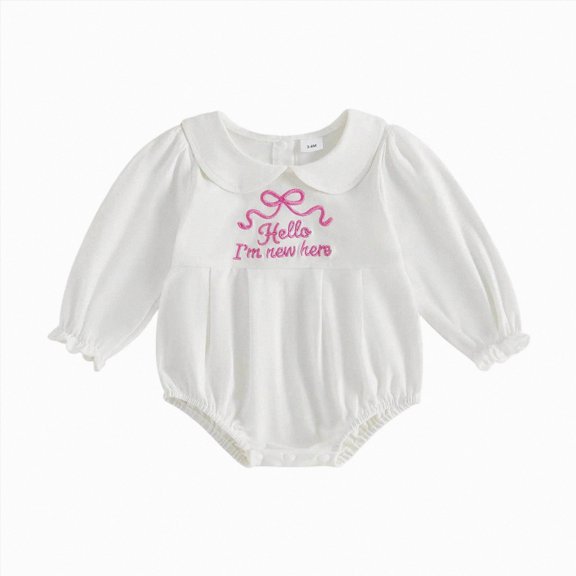 Xyant Newborn Baby Girl Clothes Hello Im New Here Bow Embroidery Romper Bodysuit Jumpsuit Coming Home Hospital Outfits,Size Newborn