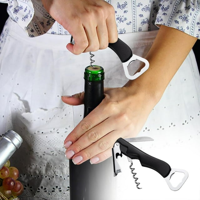 EGNMCR Ouvre-Bouteille et Bière Multifonction 3-en-1 Tire-Bouchon Portable avec Coupe-Feuille pour Bouteille Ouvre-Bouteille