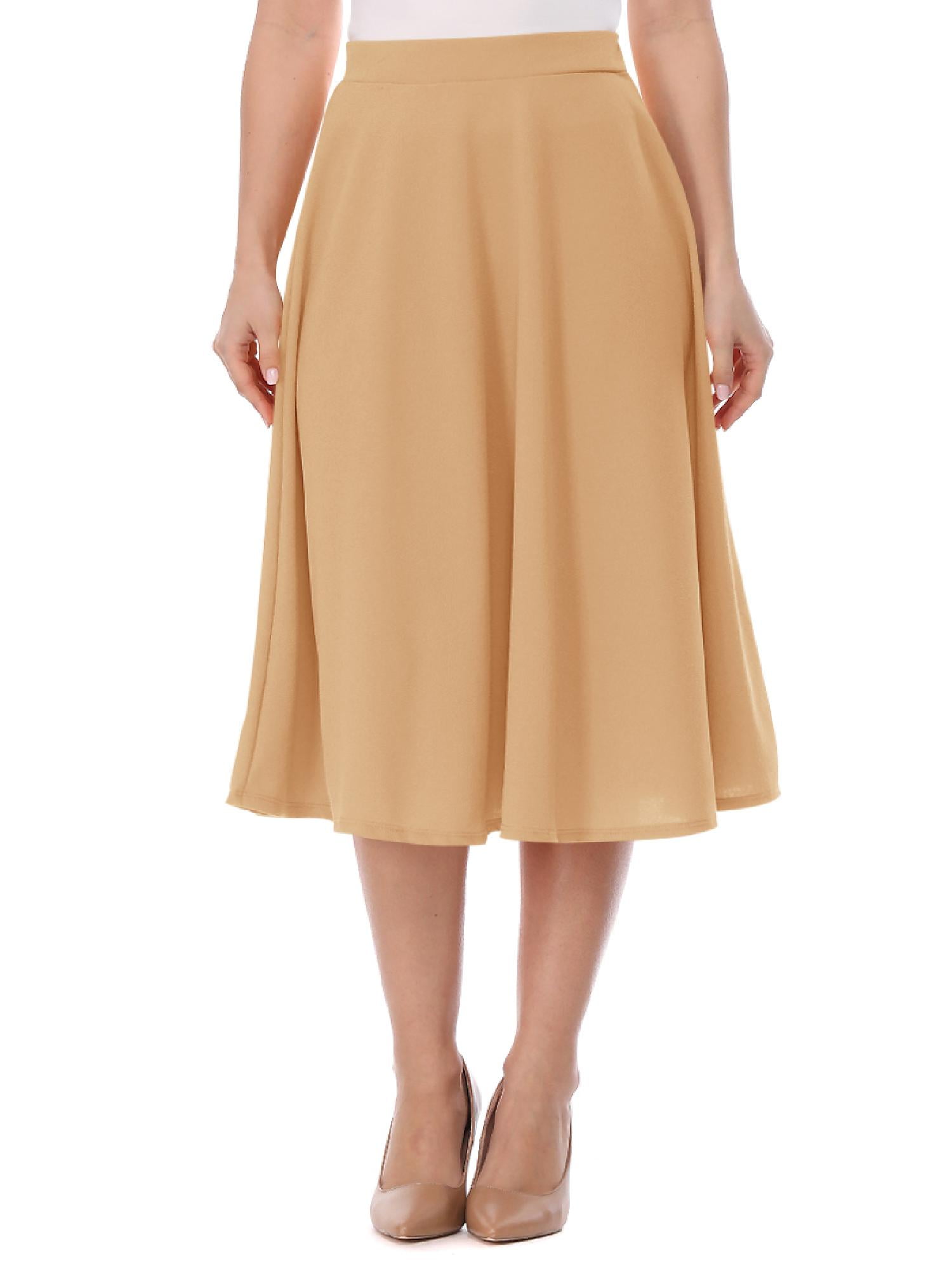Moa Collection - Women&amp;#39;s High Waist A-Line Flared Pleated Midi knee Long Casual Skirt Made in USA