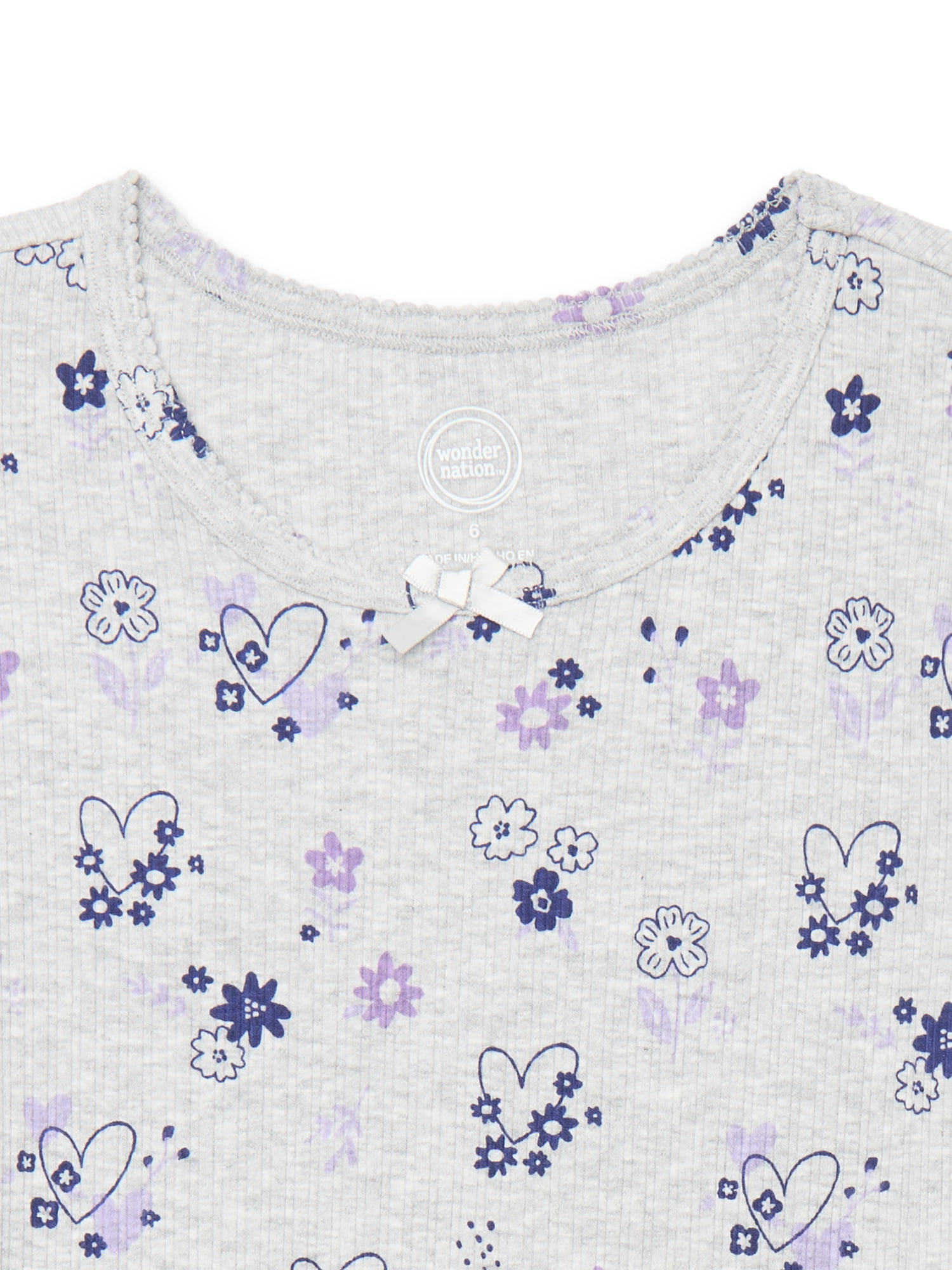 Wonder Nation Little Girls Printed Short Sleeve Lettuce Edge Tee, Sizes 4-10