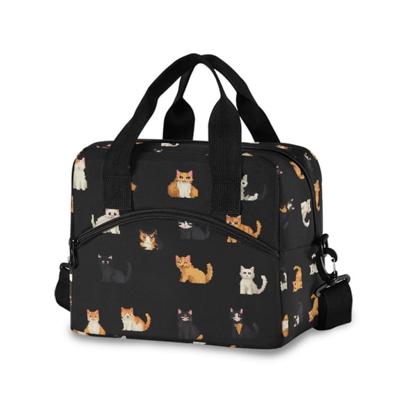 FORMRS Reusable Lunch Bag for Work School Leakproof Insulated Cooler with Adjustable Shoulder Strap, Pixel Cat