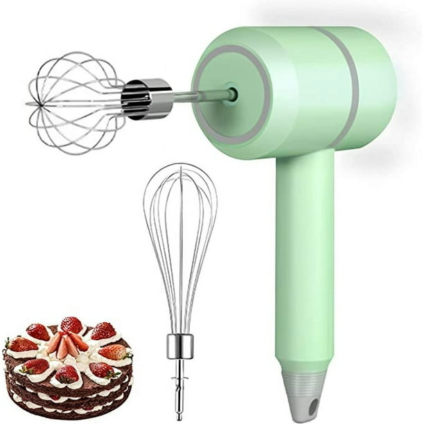 Batidora de mano eléctrica portátil, batidor de huevos inalámbrico de 3 velocidades, batidora de cocina recargable por USB, mini batidora de mano inalámbrica con 2 batidores de acero inoxidable para