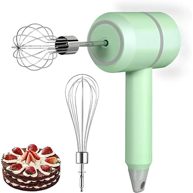 Portable Electric Hand Mixer, 3-Speed Cordless Egg Whisk, USB Rechargeable Kitchen Blender, Mini Cordless Hand Blender with 2 Stainless Steel Beaters for Egg Cake Cream