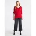 thumbnail image 2 of Time and Tru Women's Ribbed Panel V-Neck Sweater with Long Sleeves, Midweight, Sizes XS-XXXL, 2 of 5