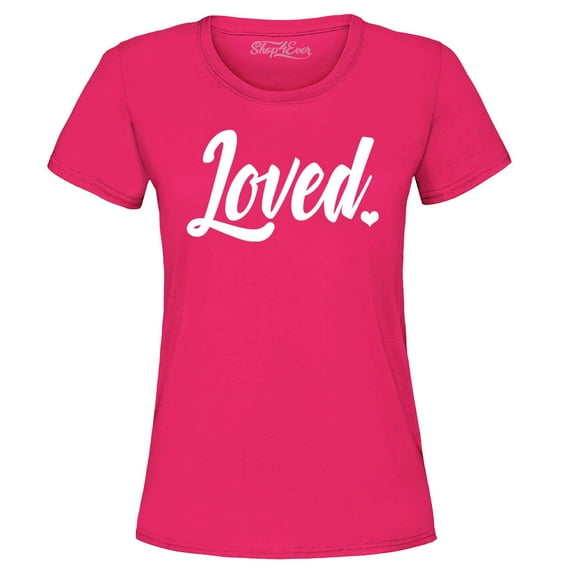 Shop4Ever Women's Loved Heart Valentine's Day Graphic T-Shirt XXX-Large Heliconia Pink