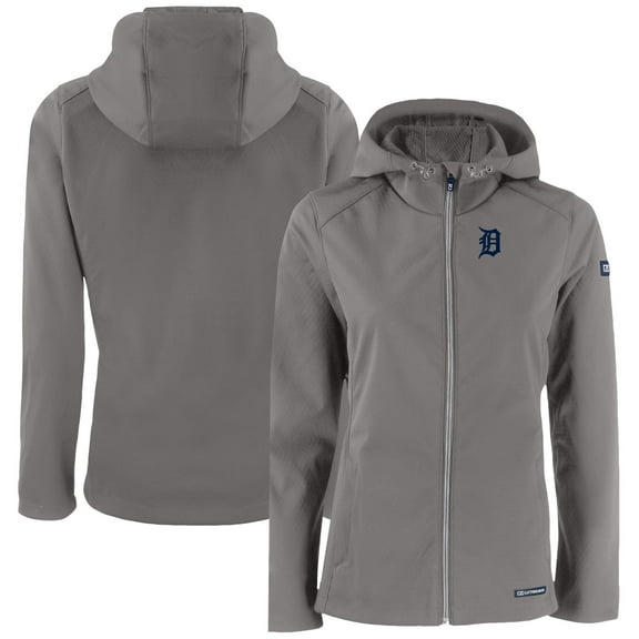 Women's Cutter & Buck  Gray Detroit Tigers Evoke Eco Softshell Recycled Full-Zip Jacket
