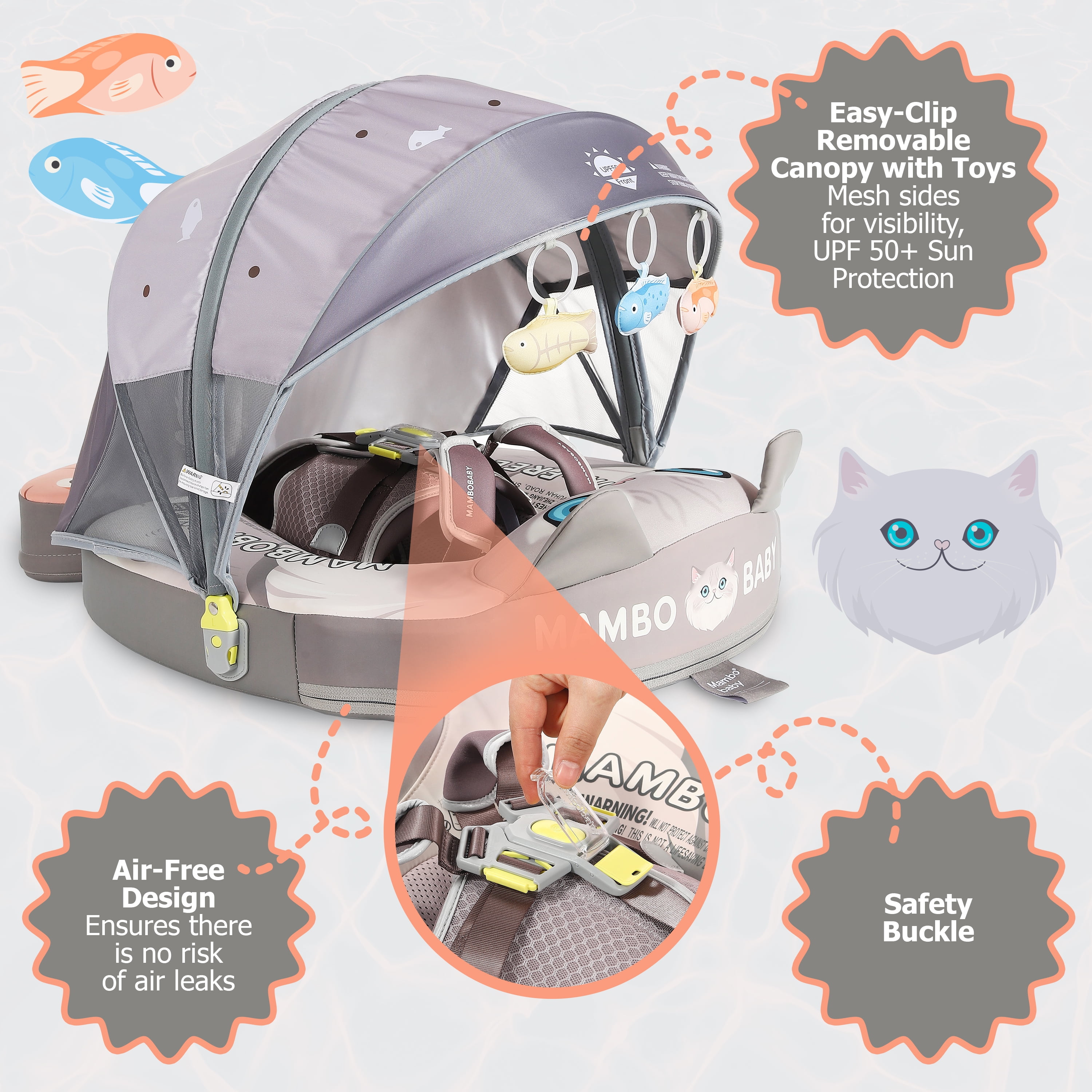 Mambobaby Baby Pool Float with 3D Canopy- Grey