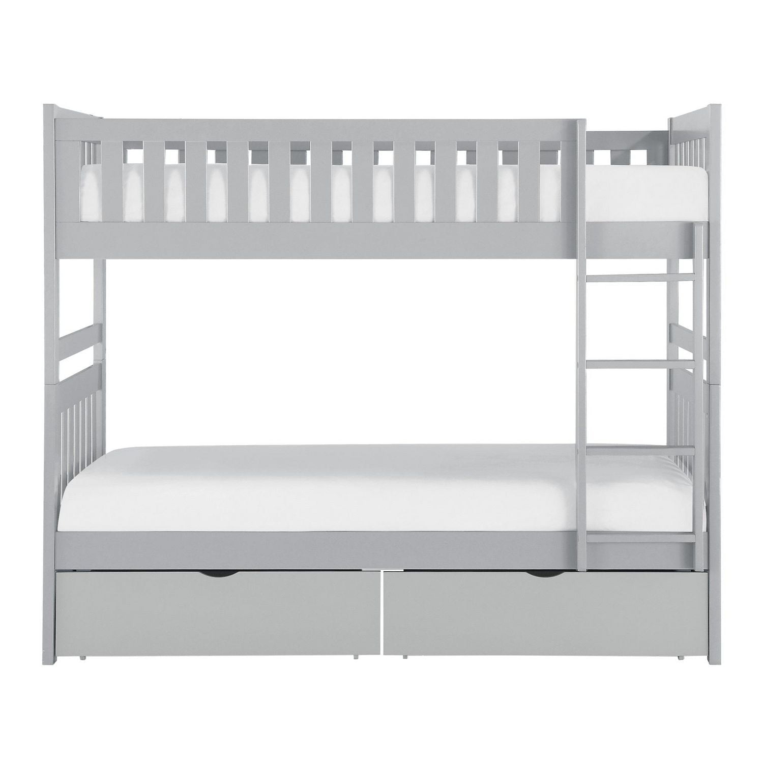 Topline Home Furnishings Grey Twin over Twin Bunk Bed  with Toy Storage