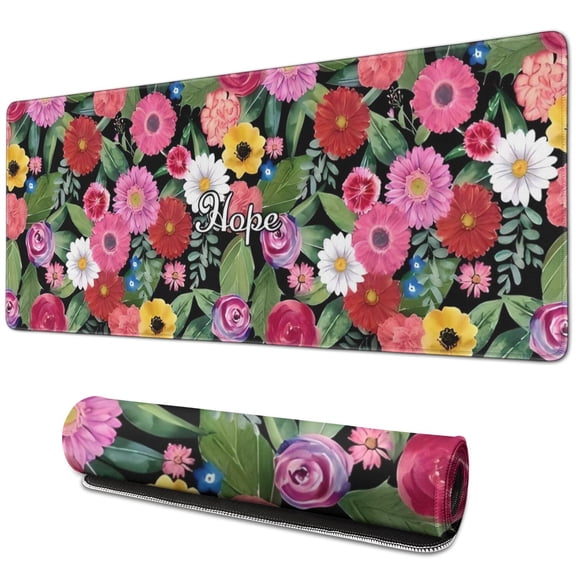 Long Mouse Pads for Desk,Pioneer Flower Floral Print Pattern Desk Mats on Top Of Desks, Desk Mouse Pad Extra Large with 3mm Non-Slip Base and Stitched Edge for Gaming,Office,Work,Home 31.5"x11.8"