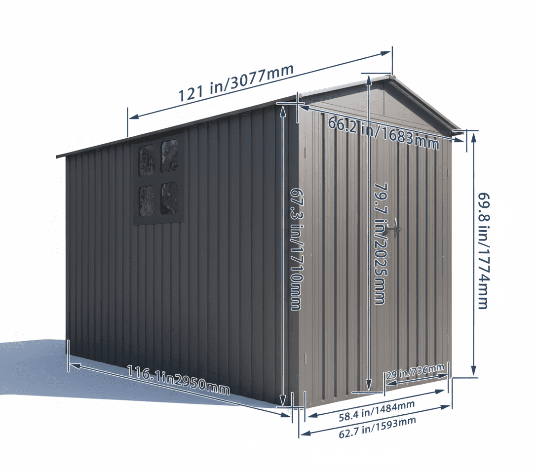 Mintazer 10×6ft Outdoor Motorcycle Storage Shed with Window, Large Garden Tool Storage Building for Backyard Lawn Patio, Light Gray