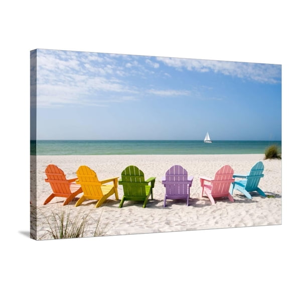 Art.com Colorful Beach Chairs Stretched Canvas Print Wall Art by Lantern Press, 36" x 24"