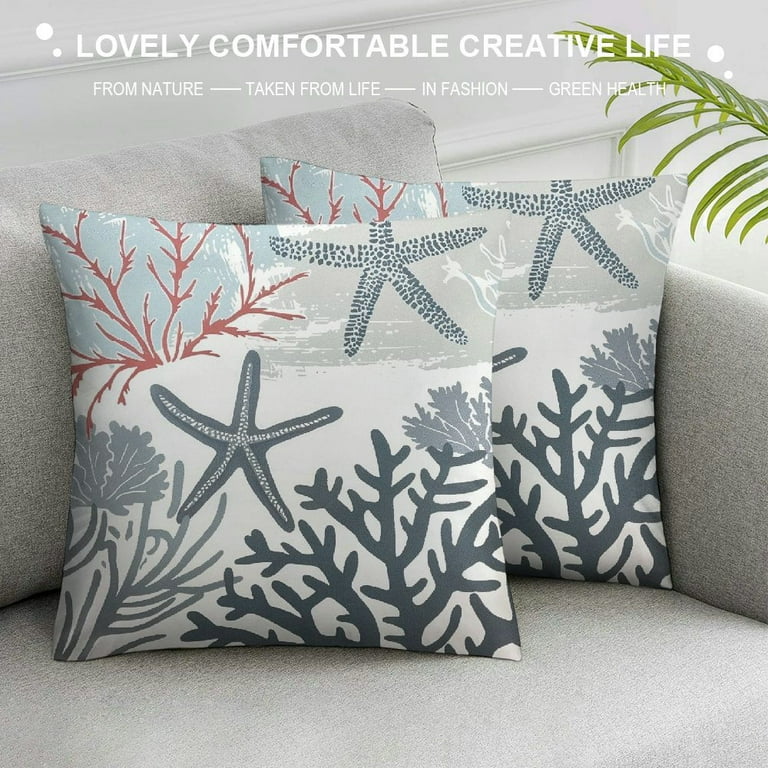 Silver Coral Accent Pillows Starfish Pillow Cover Nautical Throw
