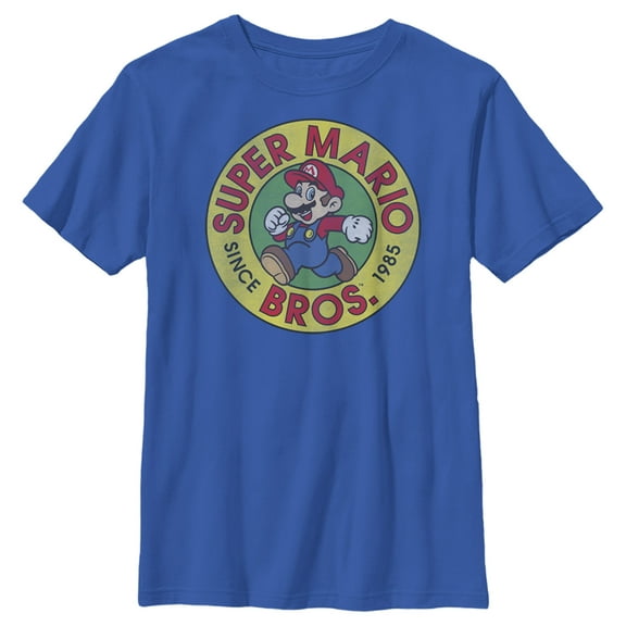 Boy's Nintendo Mario Walk Circle 1985  Graphic Tee Royal Blue X Small