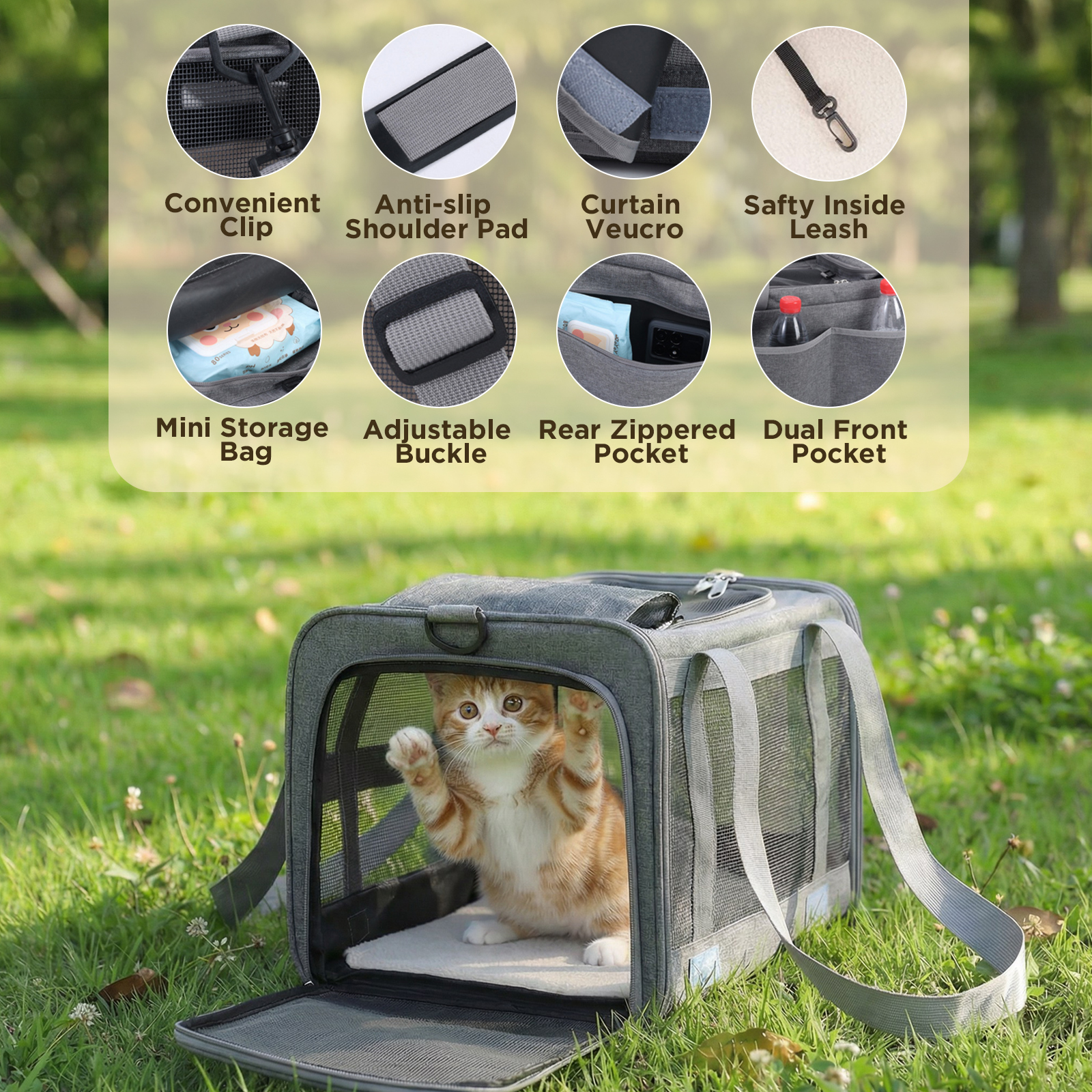 DaPlug Soft-Sided Cat Carrier, Airline Approved, Gray photo 8