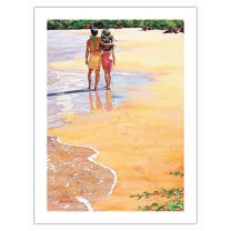 Sweethearts (Kekahi Mau Ipo) - Hawaiian Couple - From an Original Watercolor Painting by Janet Stewart - Bamboo Fine Art 290gsm Paper (Unframed) 12x16in