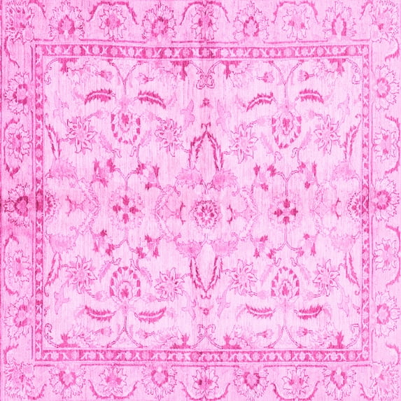 Ahgly Company Indoor Square Oriental Pink Modern Area Rugs, 7' Square