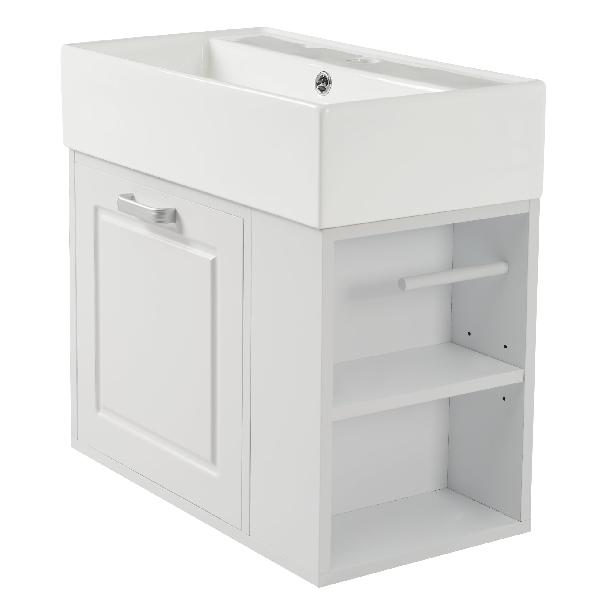 Aukfa Wall-Mounted Bathroom Vanity with Sink, Floating Bathroom Vanity Cabinet with Pine Toilet Paper Holde for Small Bathrooms/ Powder Rooms,White