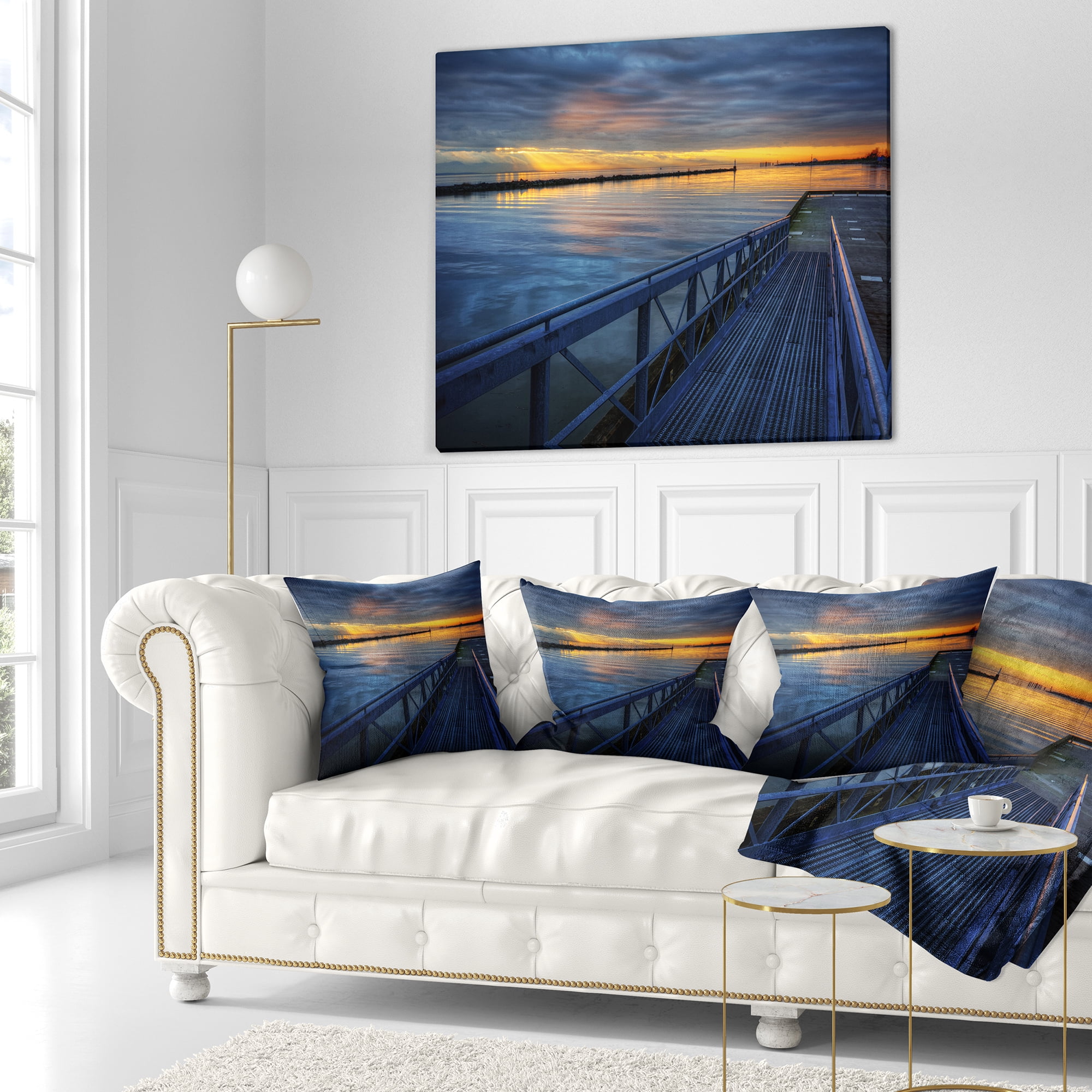 Designart Azure Waters Behind Pier - Seascape Throw Pillow - 18x18