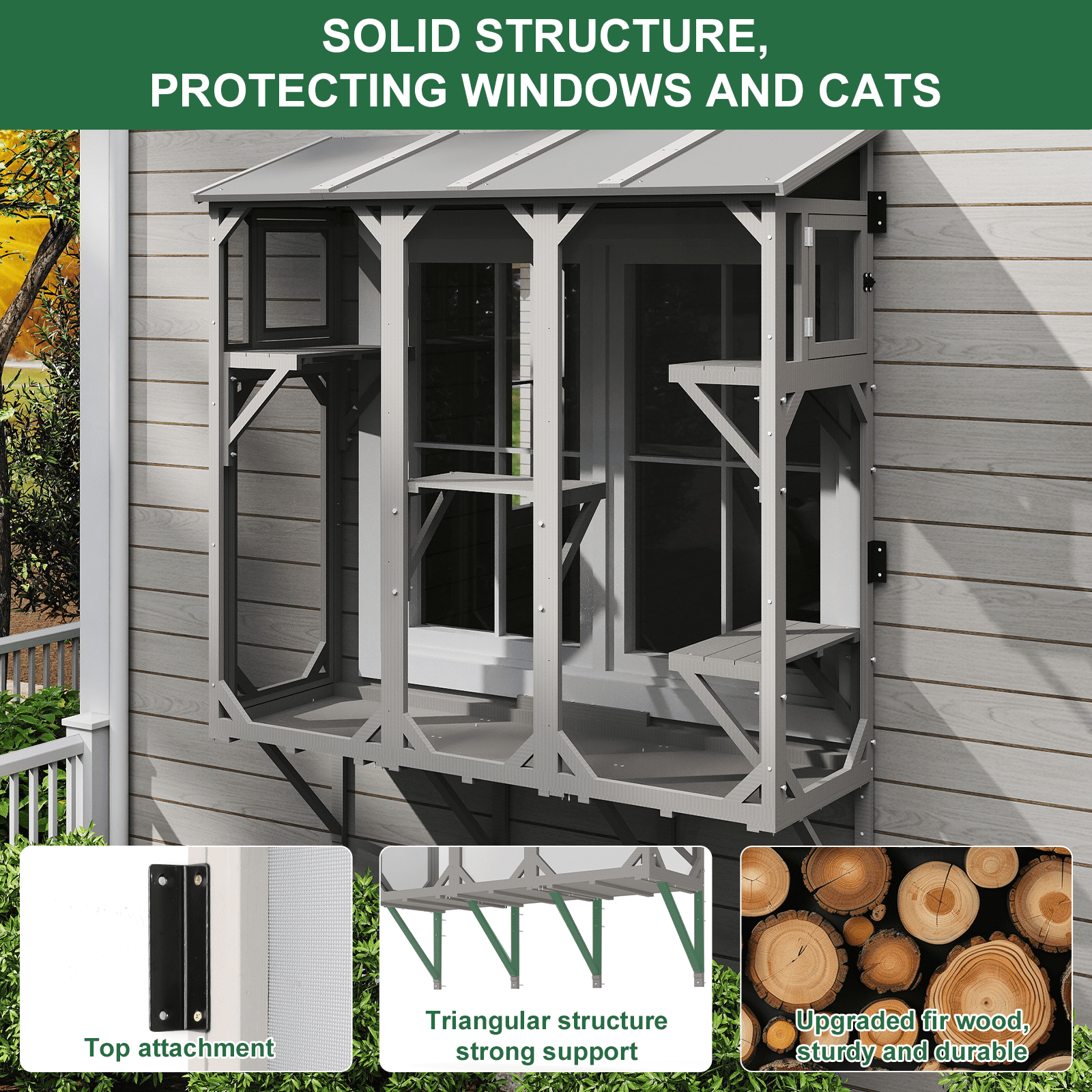 PETSCOSSET Wooden Cat Window Box Enclosure for Multiple Indoor Cats, Small Pet Perch House