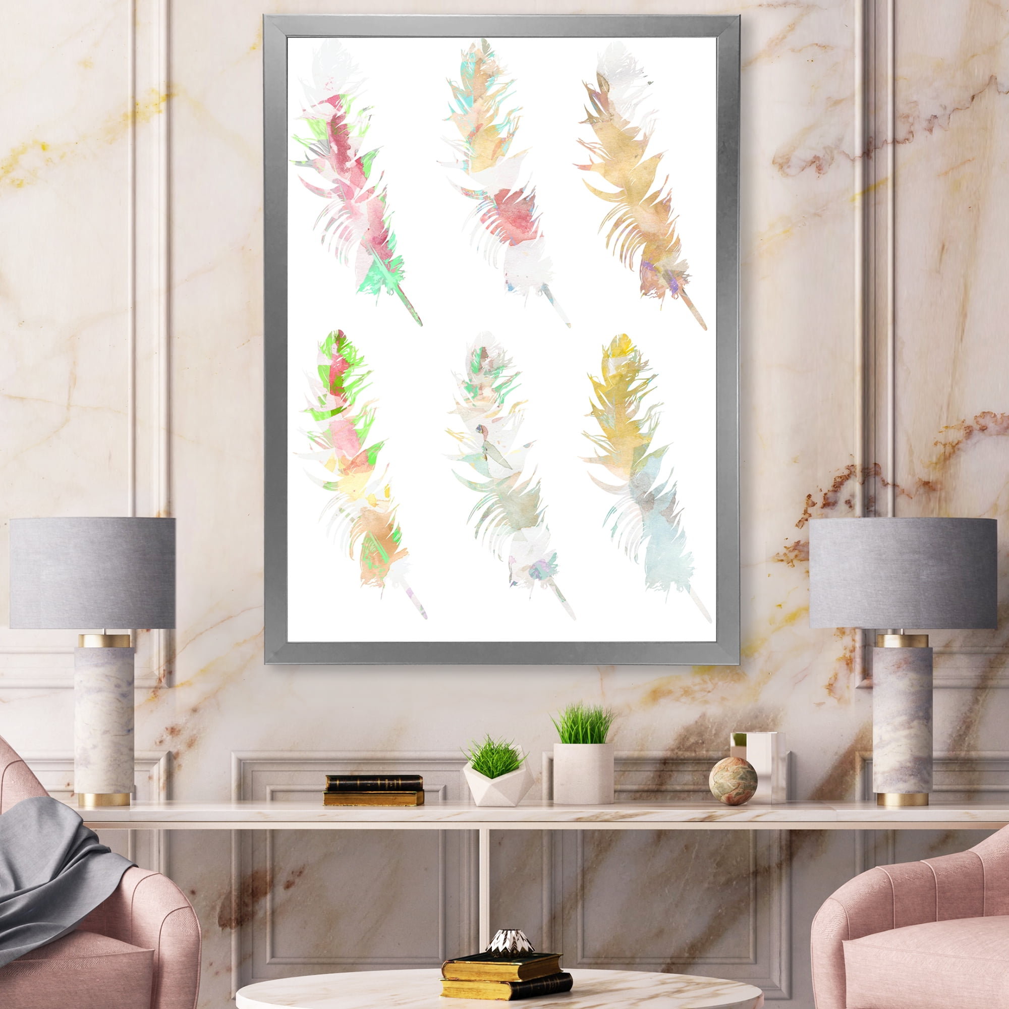 Designart 'Vibrant Boho Art Feather In Rustic Bright Colors' Bohemian & Eclectic Framed Art Print