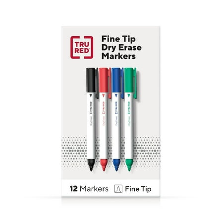 Staples TRU RED Pen Dry Erase Markers Fine Tip Assorted 12/pack (TR61455)